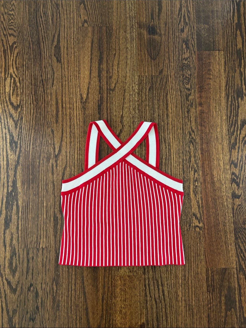 Red and White Striped Crossback Tank Top